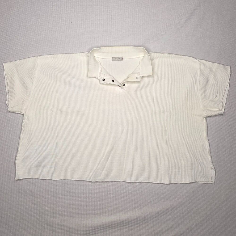 Vintage Fitigues Women’s Waffle Knit SS Snap Polo Size L White Cotton USA